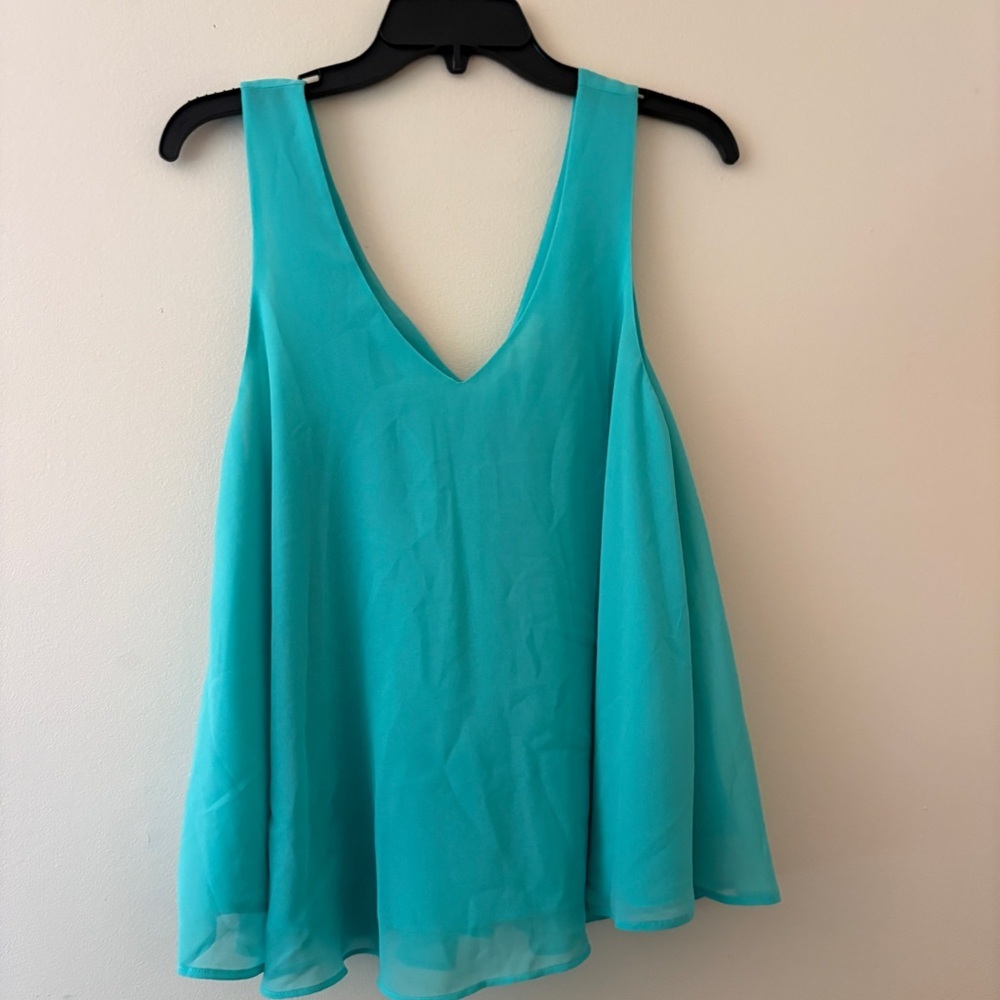 E&M Turquoise Chiffon Swing Tank Top Flowy Sleeveless Blouse Size L
